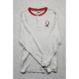 Grumpy Henley T-Shirt Mens M Gray Thermal Waffle Embroidered Disney Store Exclus